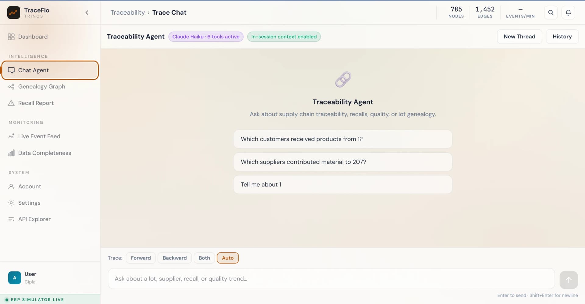 TraceFlo material tracking and inventory management screenshot