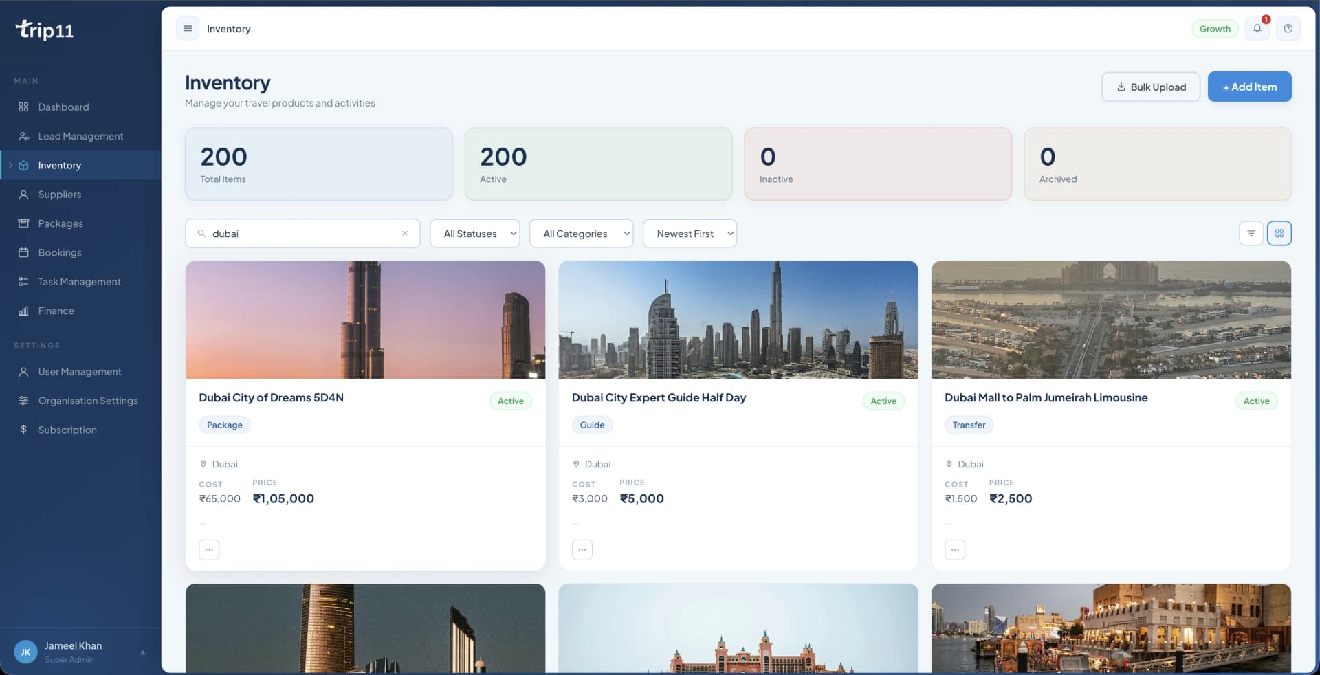 Trip11 travel-business operating system screenshot